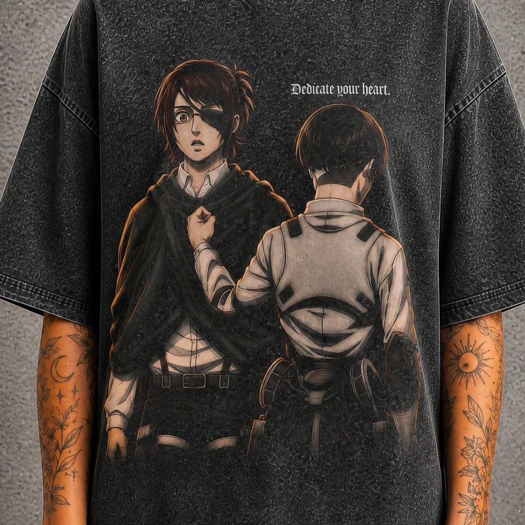 Hange Zoe Levi Ackerman AOT Mineral Washed Graphic Shirt | Heavyweight Oversized Tee | Vintage Streetwear