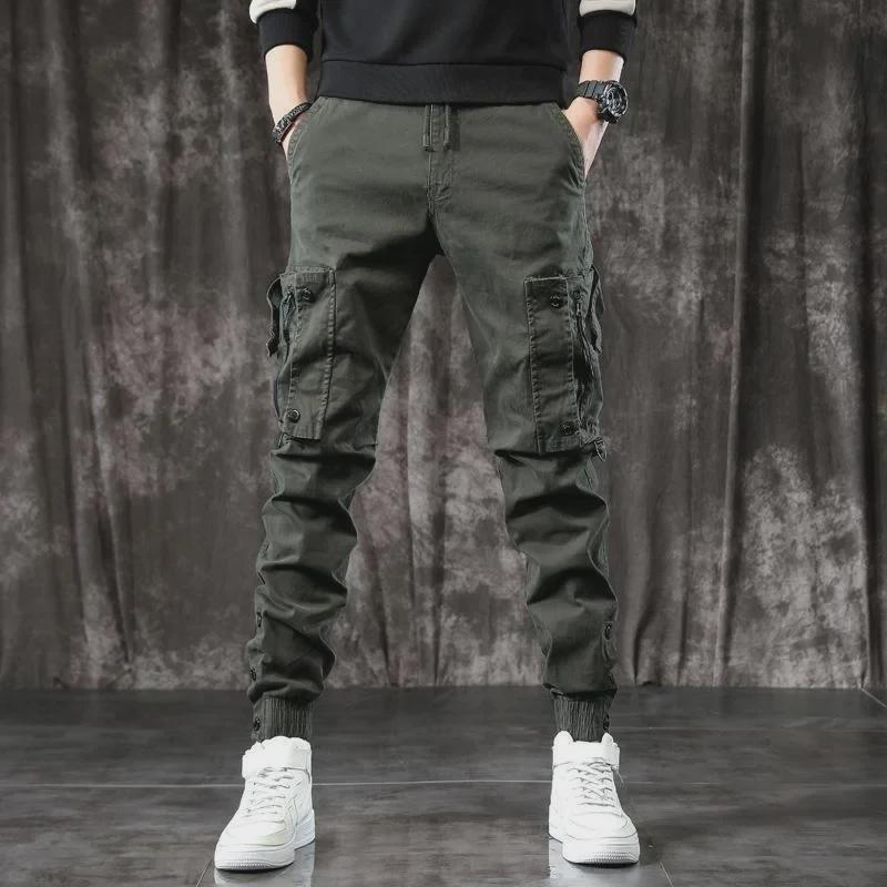 Men s American-Style Slim Fit Tapered Overalls - Handsome, Wear-Resistant Trousers with Multi-Pockets for Spring and Autumn XL армия зеленый