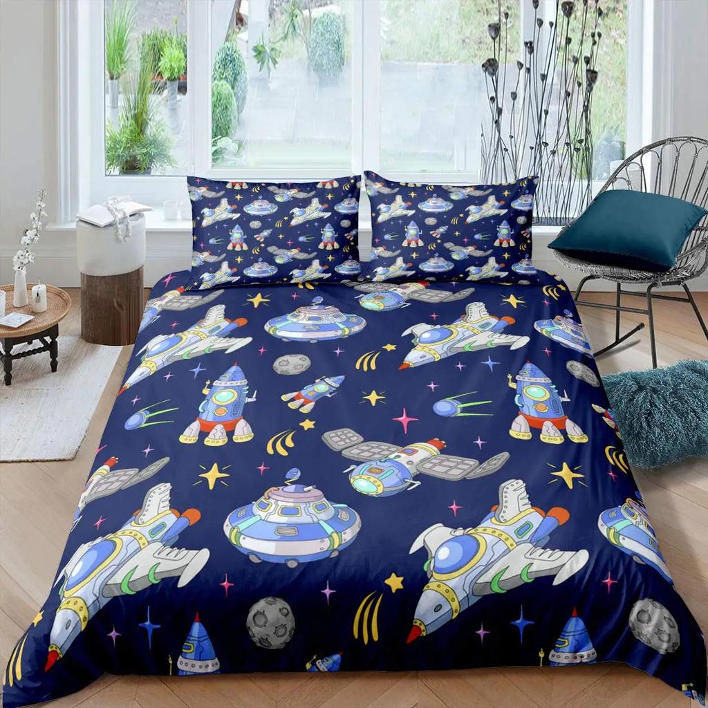 Aviation Duvet Cover SetAir Balloon Bedding Set Space Ship Comforter Cover Space Exploration Bedding Set Luxury Quilt Cover
