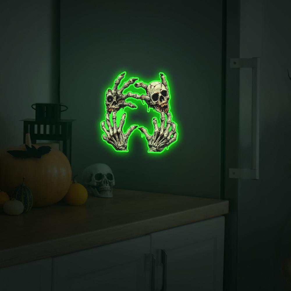 Glow Halloween Green Skull Palm Decal Wall Sticker For Home And Spaces Office