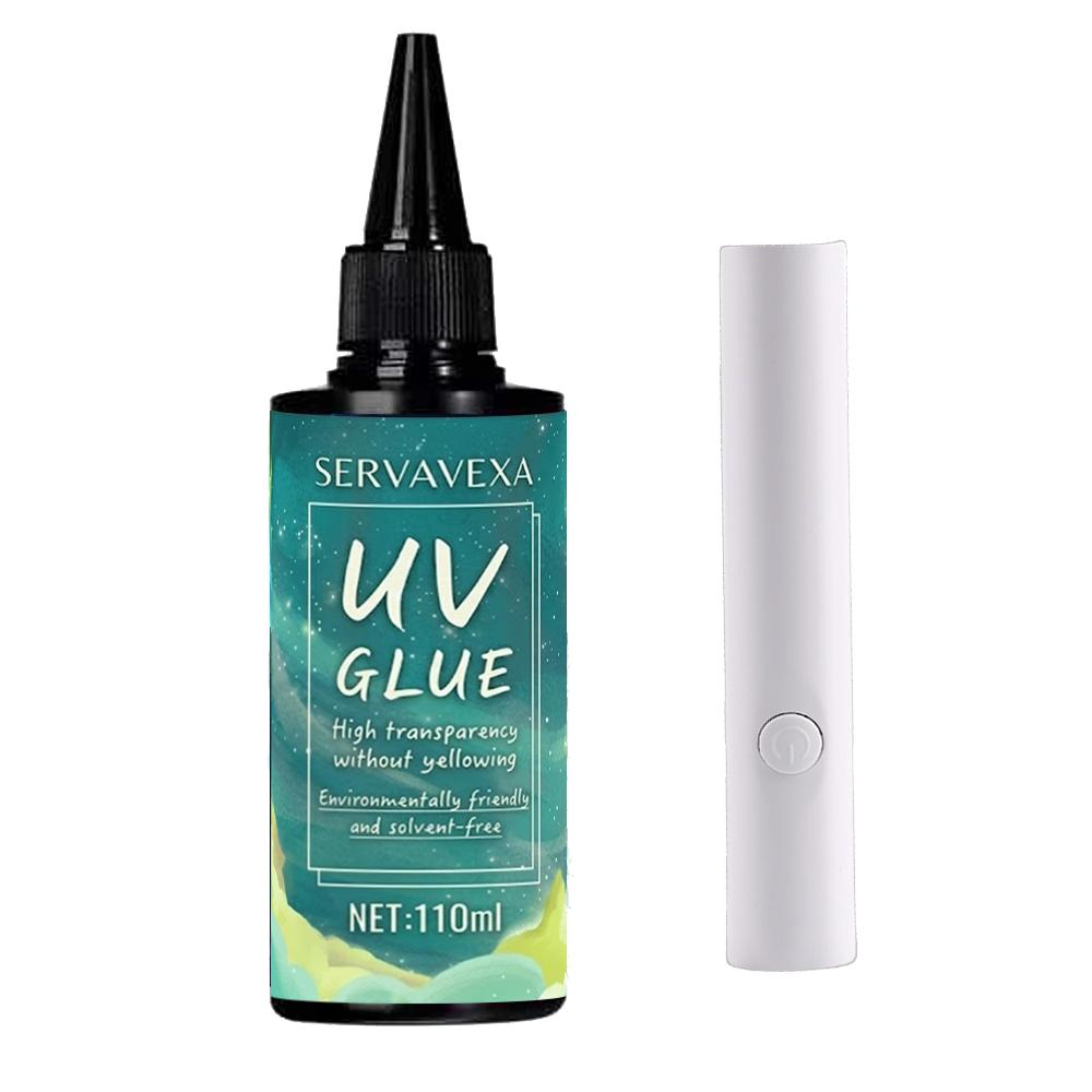 SERVAVEXA UV Resin with Light 110ml, Clear Hard Type UV Glue Bubble Free Fast Curing No Yellowing for Craft Jewelry