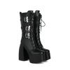 14.5cm Punk Motorcycle Boots Autumn /winter Thick Heel Ultra-high Heel Thick Bottom Strap Middle Boots Patent Leather Booties