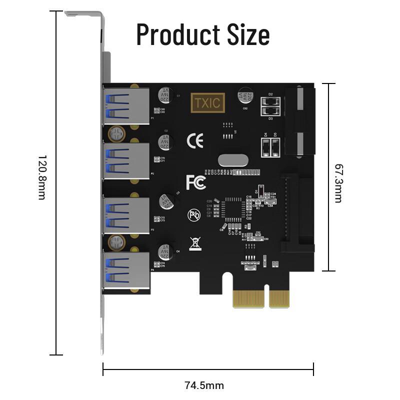 KELEPU PCIe X1 to 4-Port USB 3.0 Expansion Card with Dual Power