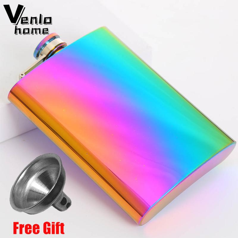 Colorful 8oz Stainless Steel Hip Flask With Free Funnel Whiskey Wine Bottle Retro Alcohol Pocket Flagon Portable Drinkware New