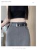 Women's High-Sense Black Slim-Fit A-Line Midi Skirt with Slit