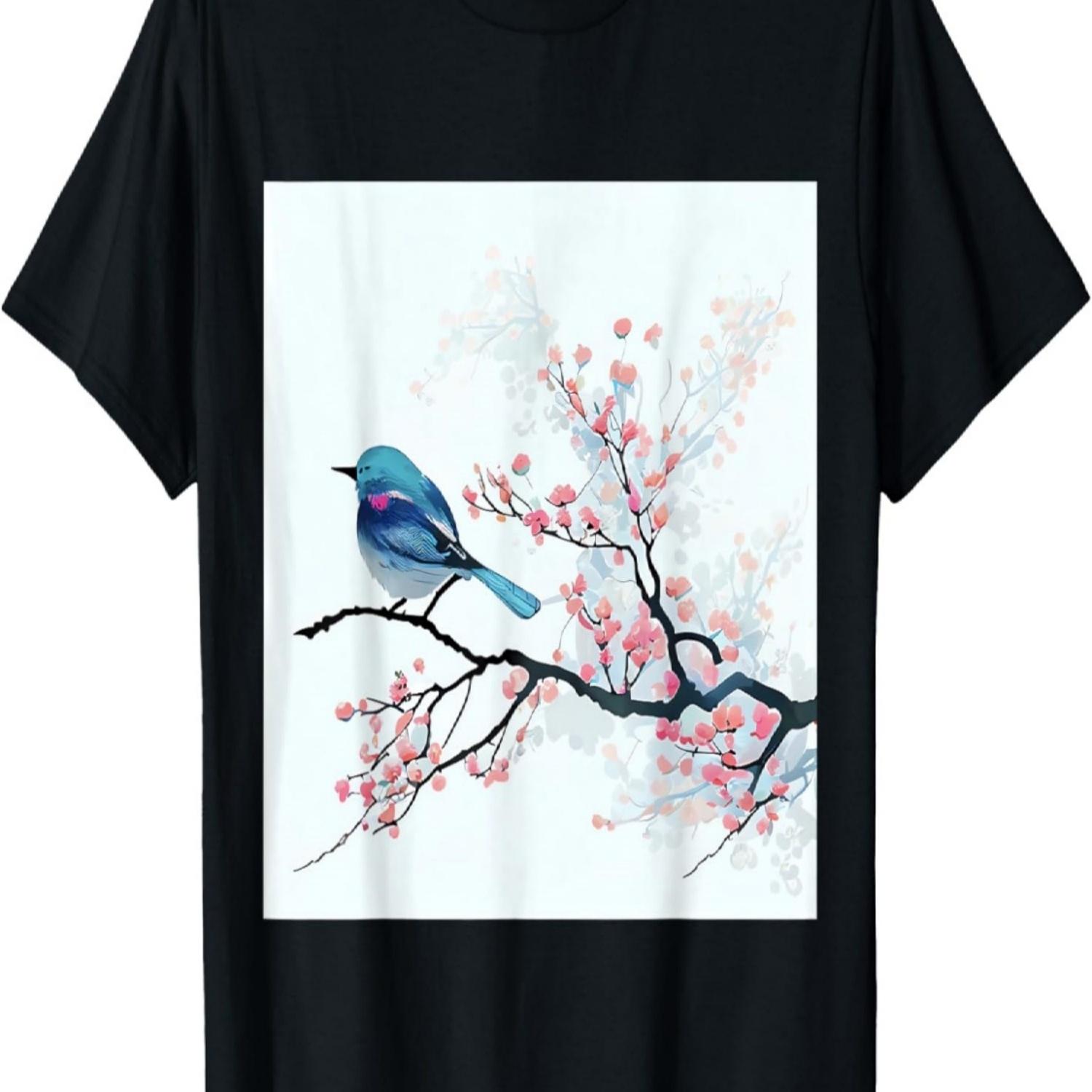 Spring into Style with  Blue Bird and Cherry Blossom T-Shirt S