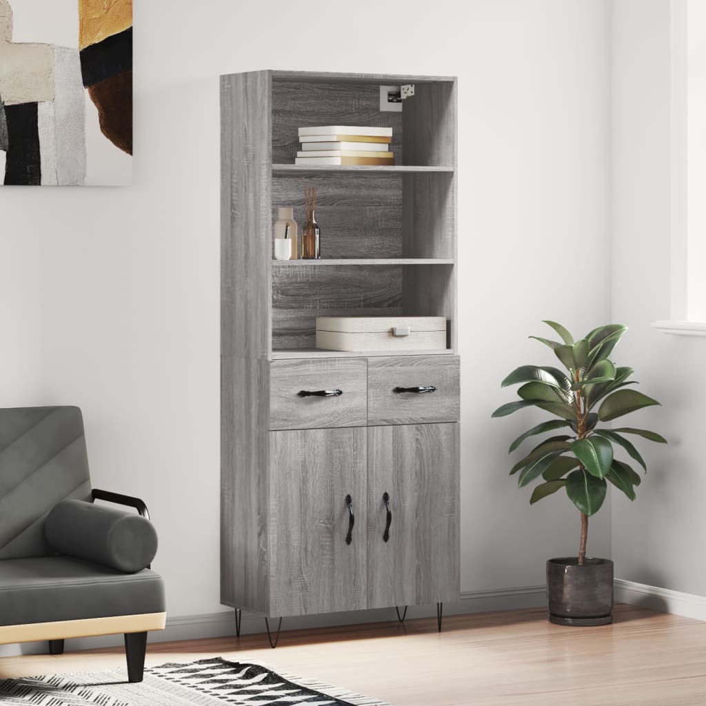 Vidaxl Display Cabinet Gray Sonoma Oak 69.5X34X180Cm Wood-Based Material
