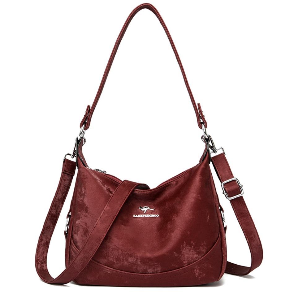 2-Layer Large Capacity Women'S Shoulder Bag New High Quality Soft Leather Female Crossbody Bags Simple Solid Color Girl Handbag Quality