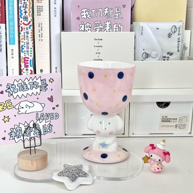 High-value Hand-painted Polka Dot Puppy Goblet Girl Cute Ice Cream Cup Couple Ceramic Mug Birthday Gift