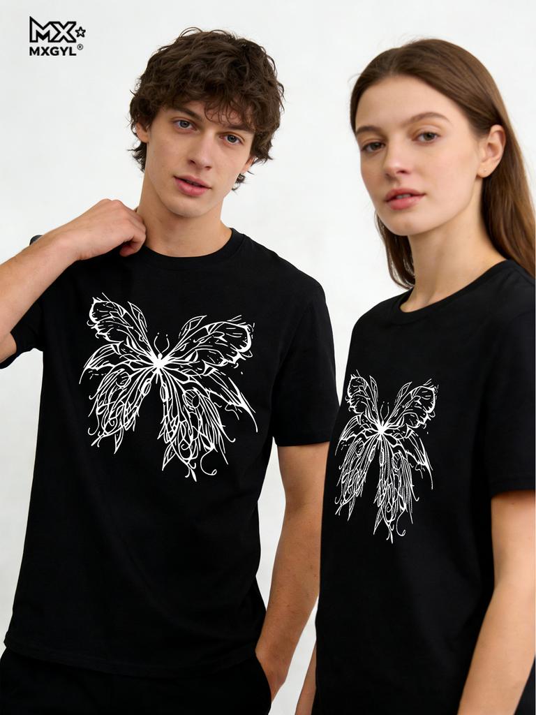 2026 New Style Butterfly Trend Summer Clothes Clothing Ladies Print Fashion T-shirts Short Sleeve Couple Tops Graphic Tee