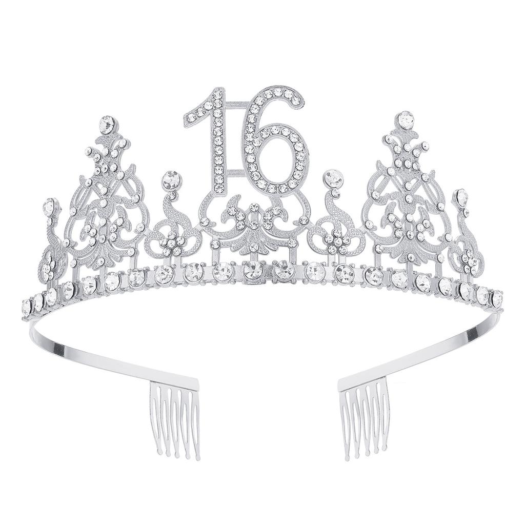 Fashion Alloy Digital Crown With Diamond Tiara 18Th Birthday Party Pearl Alloy Headband