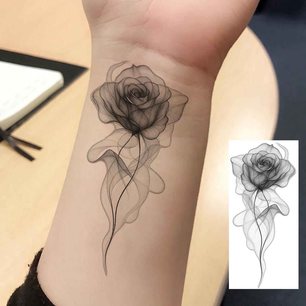 1 Sheet Colorful 3D Rose Flower Butterfly Temporary Tattoos For Women Adults Hand Foot, Waterproof Realistic Fake Tattoo Sticker