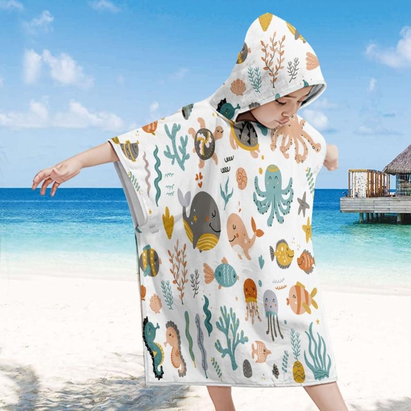 Foldable Children Beach Towel Hooded Wrap Cloth Comfortable Kids Cape Beach Bath Robe Comfortable Cloak Bath Towel