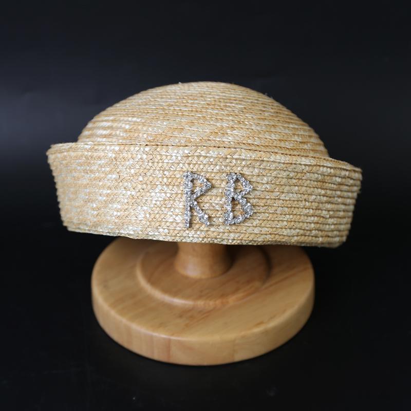 Ins Luxury 100% Natural Straw Berets Women French Hand Woven Sun Hat Concave Shape Flat Top Beach Caps Church Derby Pillbox Hat