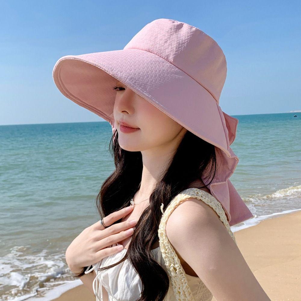 UV Protection Bow Bucket Hat Sunscreen Fisherman Cap UPF 50+ Outdoor Sun Hat Women