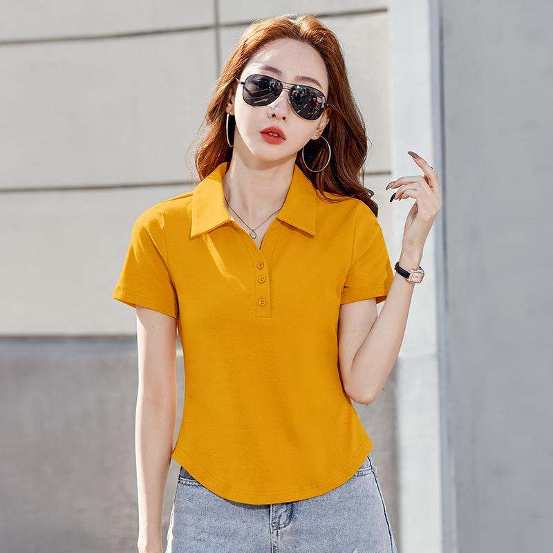 Women's Summer Slim Fit Solid Color Button Short Sleeve Top