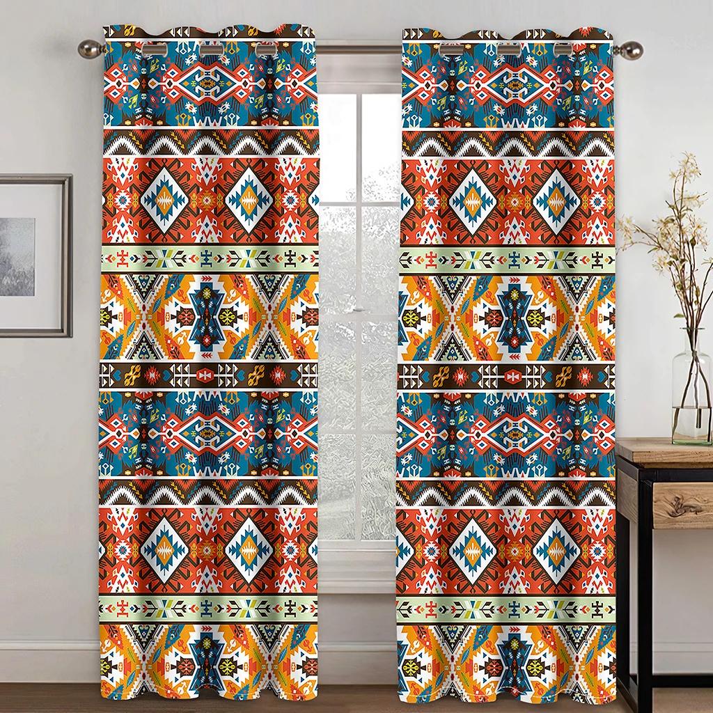 3D Mandala Boho Colorful Curtains Bohemian Flowers Stripes Decor Curtains 2 Panels For Bedroom Living Room Ethnic Vintage Style