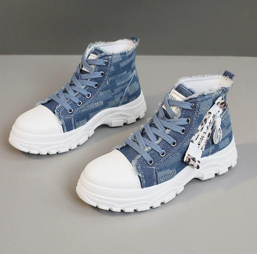 New canvas high-top women's shoes for spring autumn, breathable thick-soled height-increasing casual shoes P254