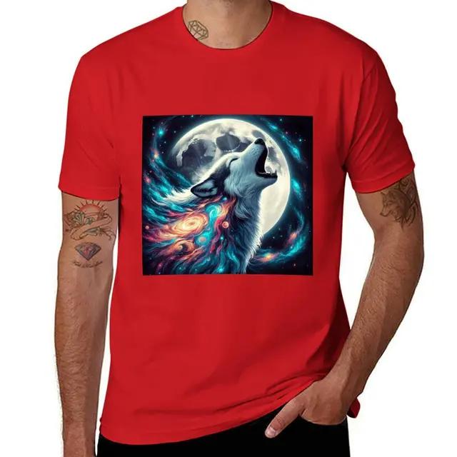 Cosmic Wolf Howg At the Moon TShirt Plus Size Tops New Edition Kawaii Clothes Tshirts for Unisex