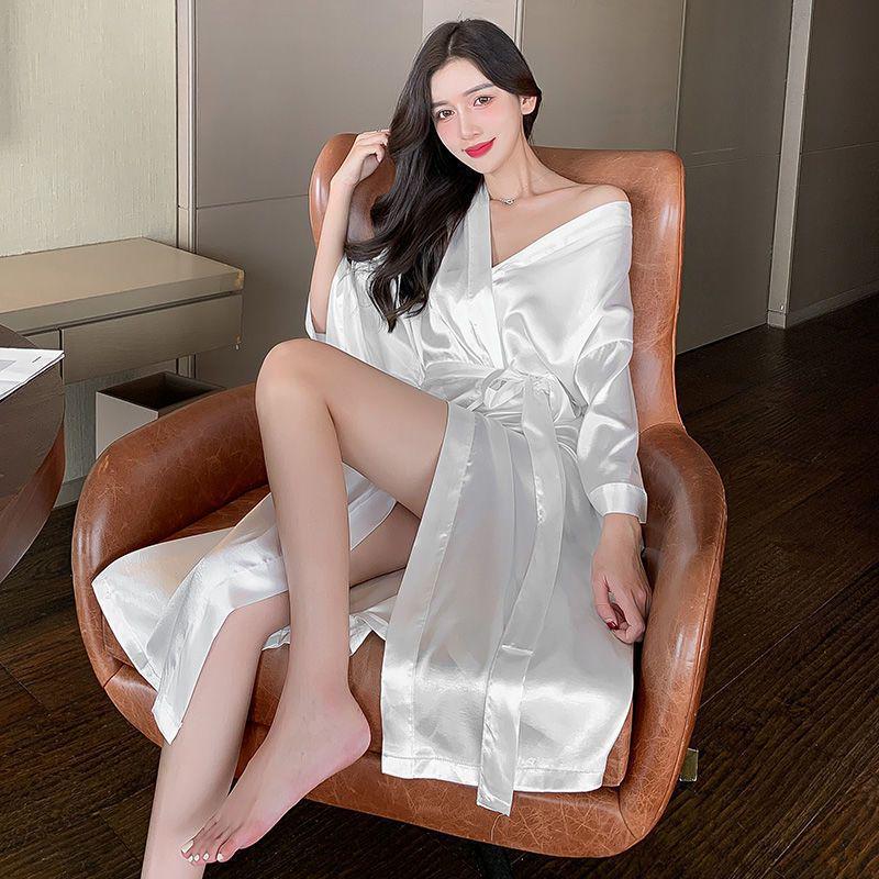 Women's Korean-Style Ice Silk Summer Pajama Dress - Cute, Loose White Bathrobe for Home