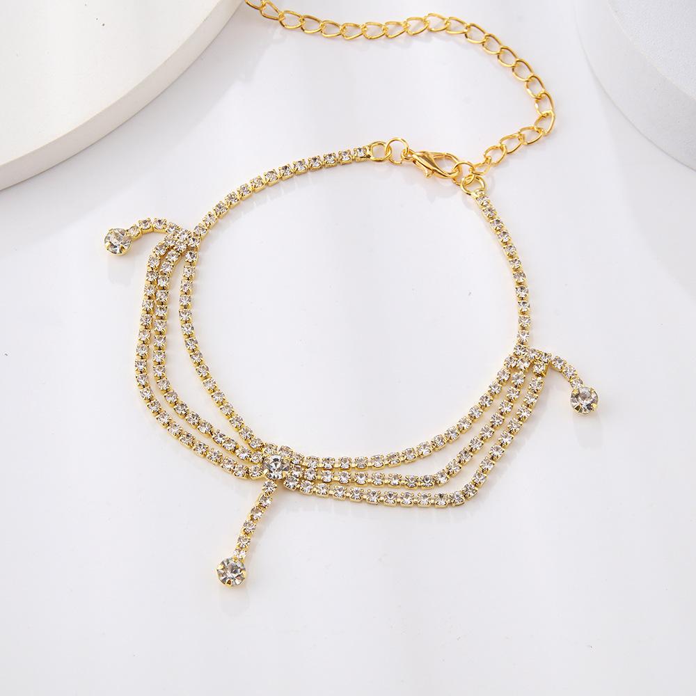 

Многослойный браслет из цинкового сплава с бахромой и кисточкой, блестящий браслет на ногу, браслет со стразами, летняя цепочка для ног