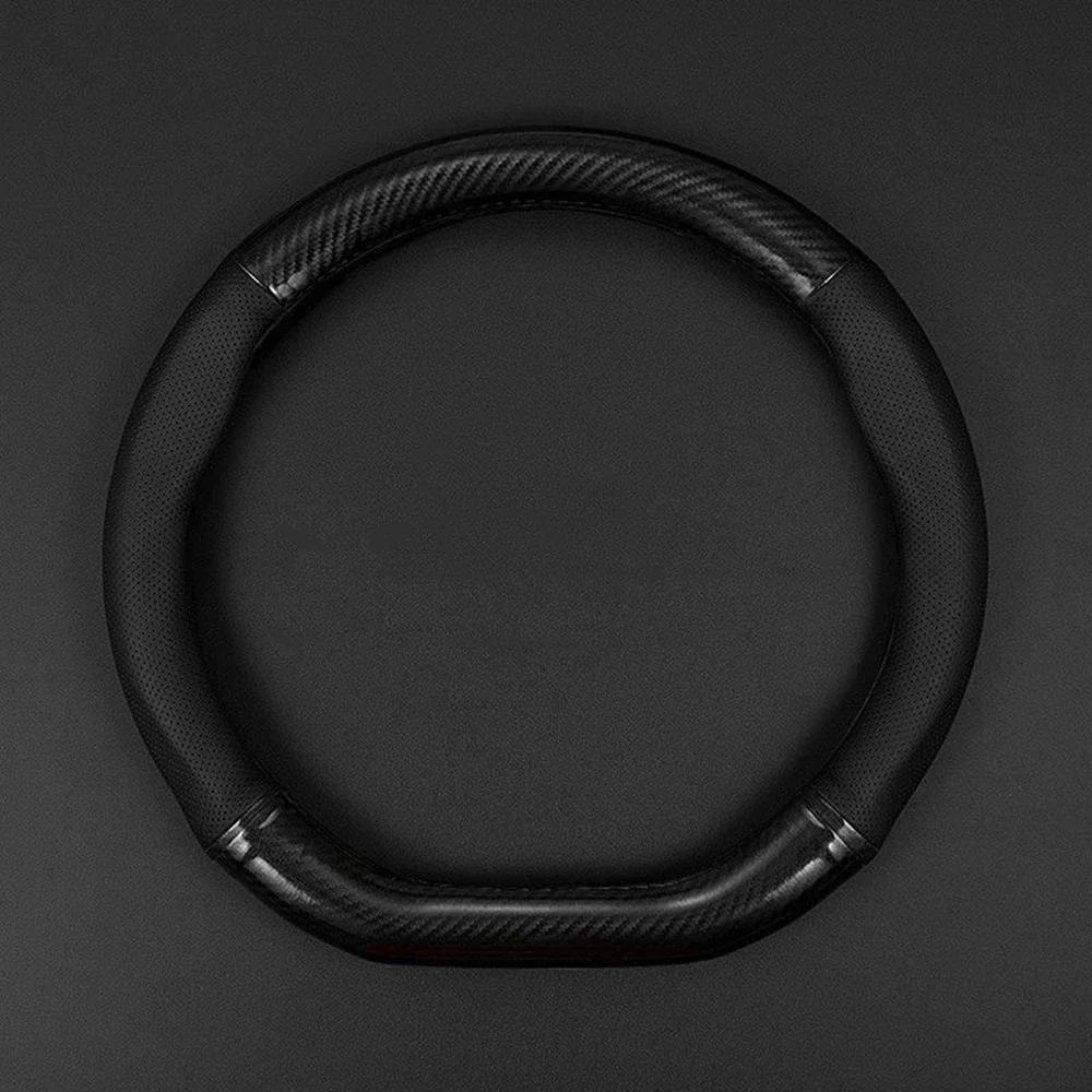 Universal Carbon Fiber Leather Steering Wheel Cover Non Slip Sporty Grip Compatible with BMW Volkswagen Toyota Honda Cars