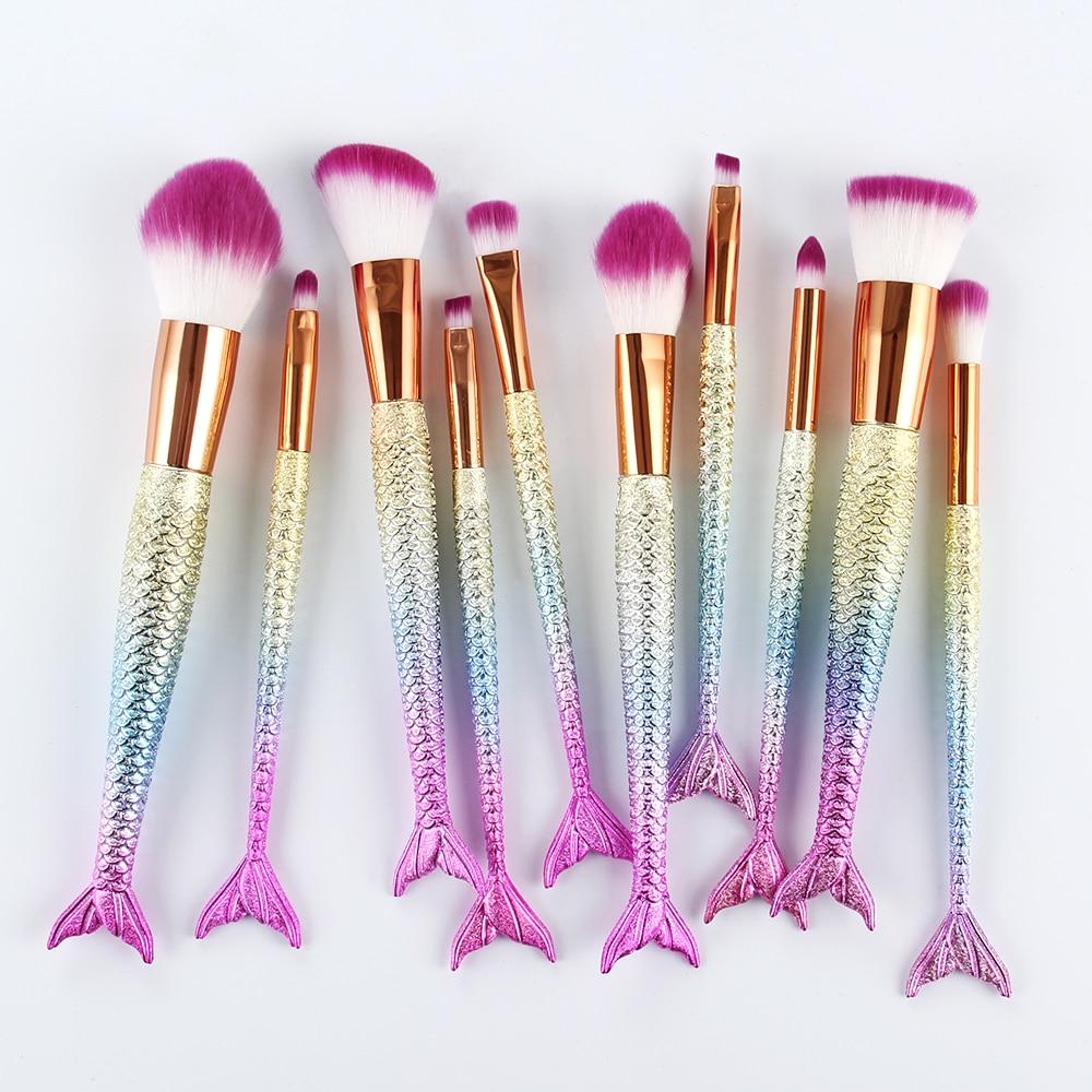 10 Brochas de maquillaje de sirena, base en polvo, sombra de