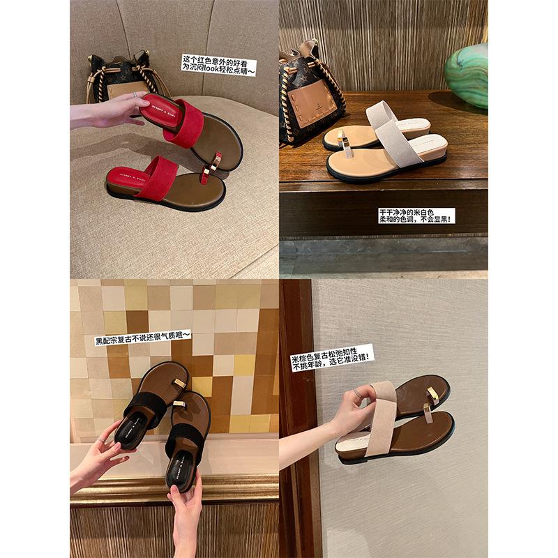 Cowhide Version] Genuine Leather Wedge Heel Toe One-word Sandals Women's 2025 Summer New Versatile and Comfortable Outer Wear Cool Slippers