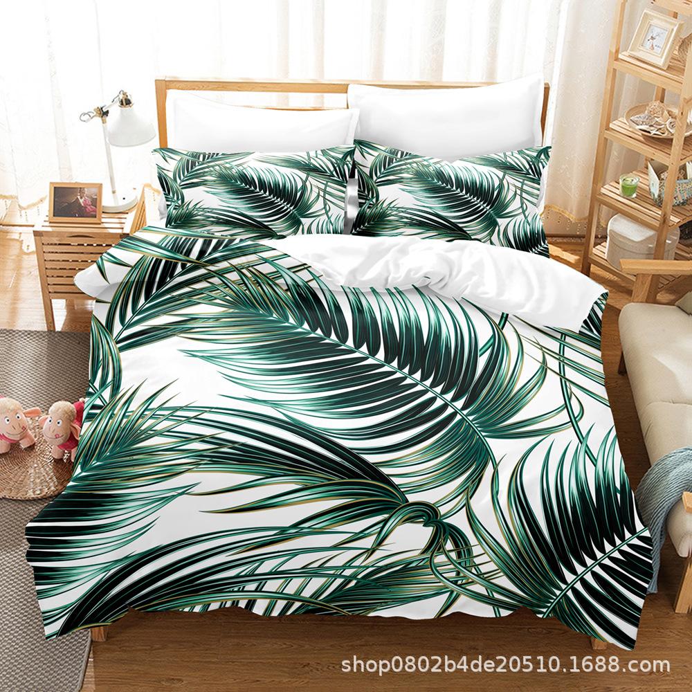 Home Textile Leaf Three-Piece Set, Digital Printing Bed Sheet Quilt Cover Bedding