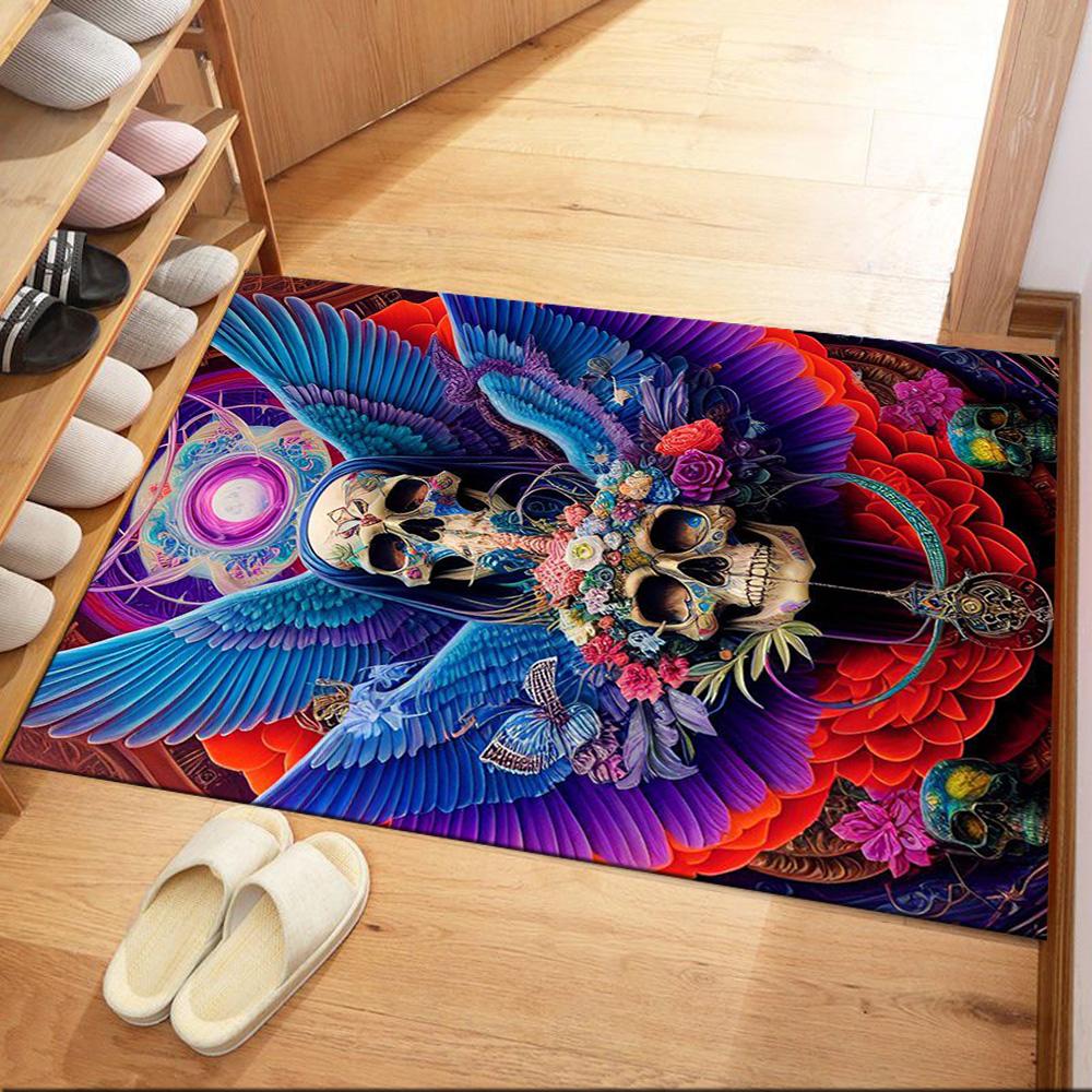 Skull With Headphones And Flames Floor Mats for Living Room, Bedroom and Room Decoration Are Suitable for Gifts.
