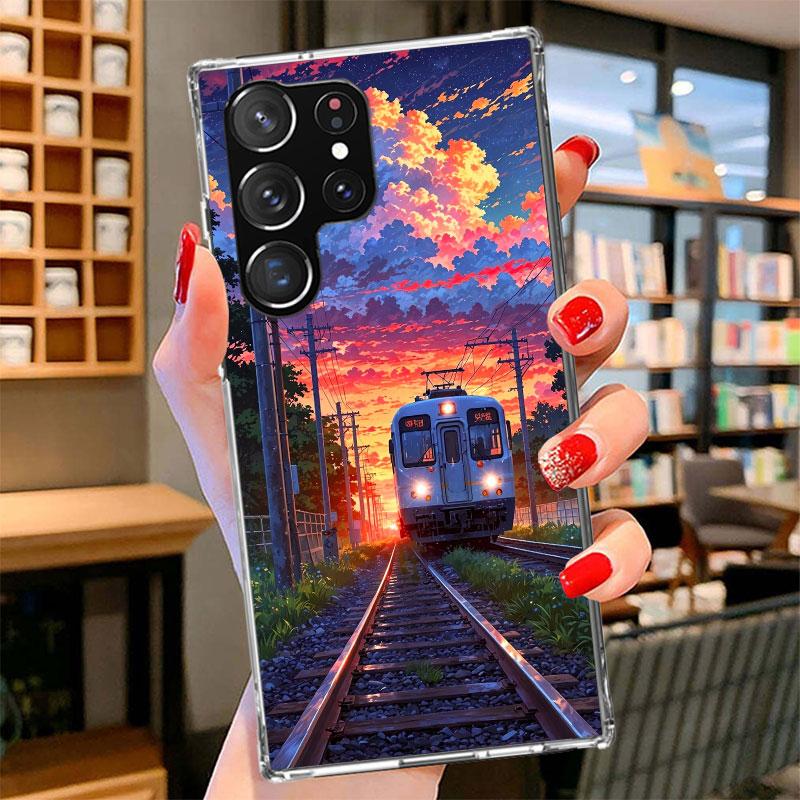 Retro Japanese Sakura Train Phone Case For Samsung Galaxy S26 S25 Edge S24 Ultra S23 S22 Plus S21 S20 FE Soft Fundas Shell Galax