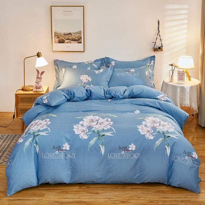 3PC 100% Cotton Duvet Cover Set Flower Printing Cotton Soft Skin Friendly 1PC Duvet Cover 2PC Pillowcase Bedding