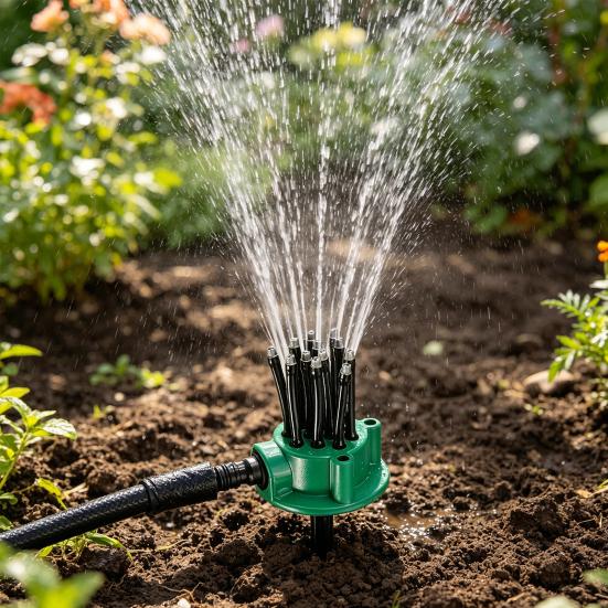 360-Graden Dekking Tuinsproeier, Verstelbare Flexibele Spuitkoppen, Automatisch Roterende Grassproeier, Tuinslang Sproeier met Steekvoet voor Gazon