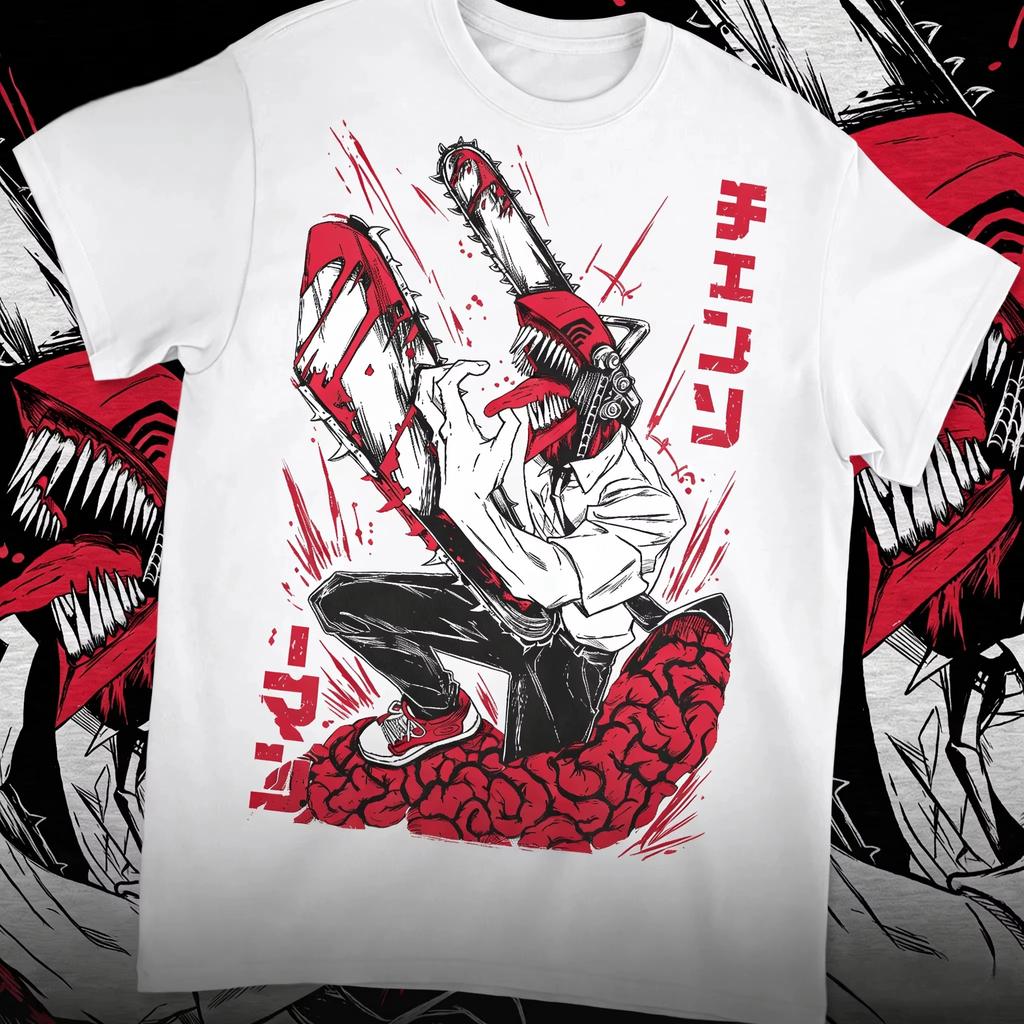 Chainsaw Man Denji Devil Battle Form Oversized Dark Anime Streetwear Unisex Black Casual T-Shirt