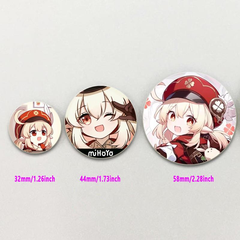32/44/58mm Klee Pin Round Cartoon Funny Snap-in Brooche for Backpack Cothes Accessorie Anime Genshin Impact Collection Badge Hat Decoration