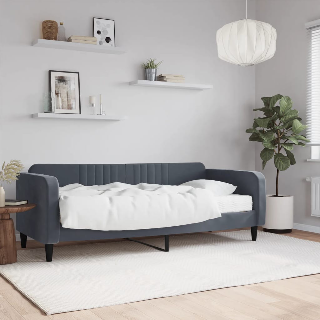 Vidaxl Sofa Z Materacem Do Spania, Ciemnoszara, 90X200 Cm, Aksamit