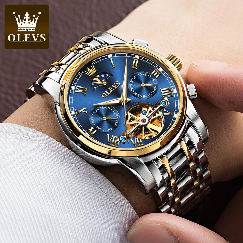 Oulisi Men's Automatic Moon Phase Skeleton Watch