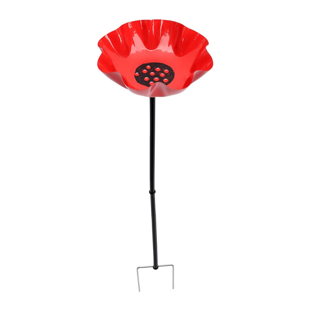 Handmade Metal Flower Garden Bird Bath with Stake Bird Feeder Water Station Outdoor Decor for Birds Bees Easy Install