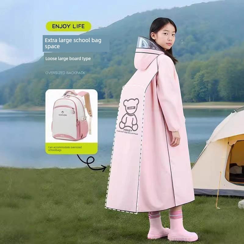 Children's Raincoat for School, Long Version for Boys and Girls, Full-Body Protection Against Heavy Rain, Suitable for Primary and Secondary School