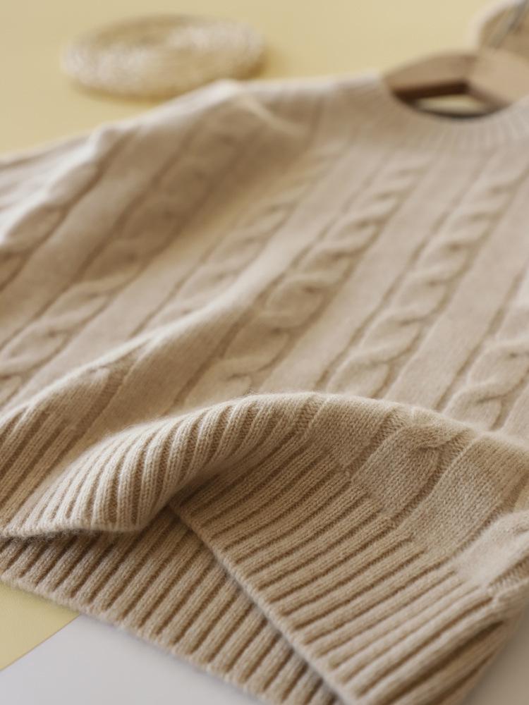 Unisex Children's Wool Sweater, Autumn/Winter 2025 - Solid Color Cable Knit Pullover with Round Neck