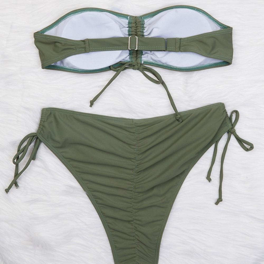 European and American Solid Color Triangle Bikini Split Sexy Women's Swimsuit Bikini