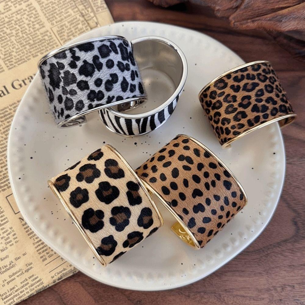 Multicolor Geometric Leopard Print Bangles Exaggerated Cuff Bangles  Hip Hop Style