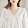 Lace Lace V-neck Shirt for Women's Summer New French Chic Loose Top Pure Cotton White Shirt