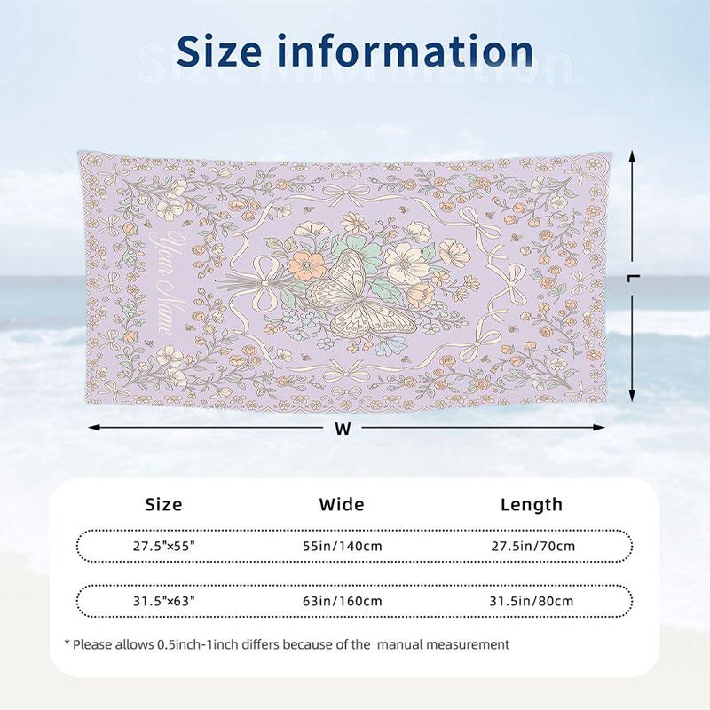 Butterfly Dreams Space Theme Quick Dry Beach Towel Custom Name Text Print Large Sand Resistant Towel Beach Vacation