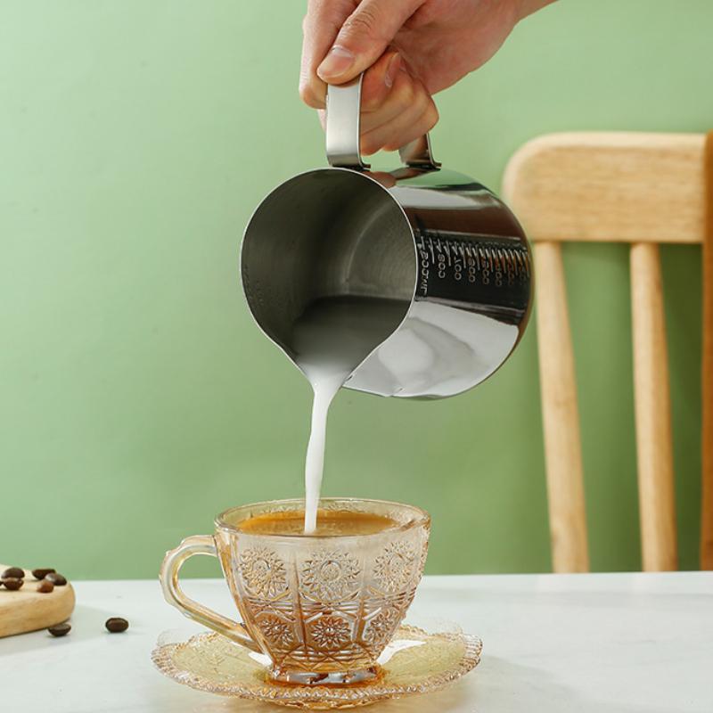 Edelstahl Milchaufschäumkännchen Silber Aufschäumer Kaffee Latte Behälter Metallkännchen Barista Tasse Kaffeezubehör Milchkännchen