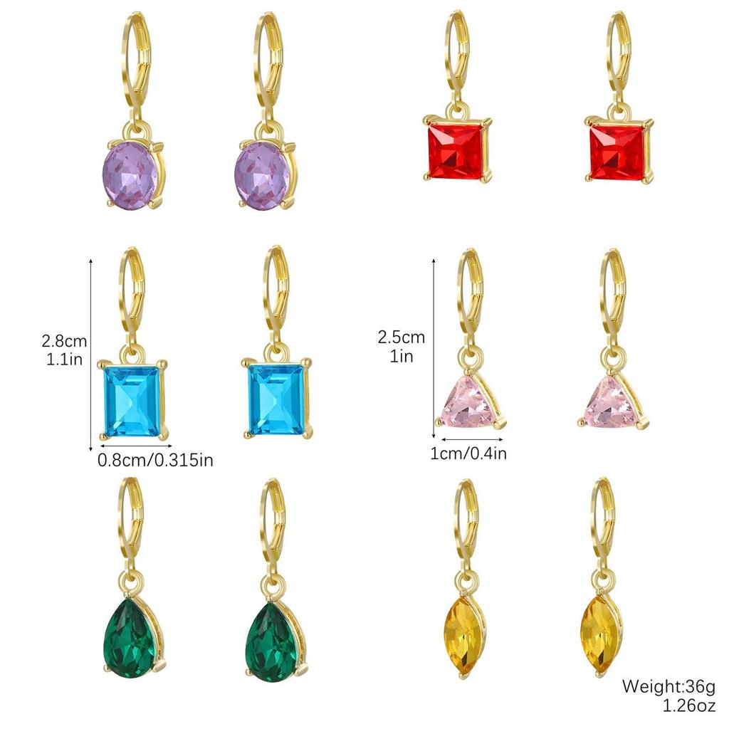 Stainless Steel Zircon Earrings: Set of 6 Simple Designs