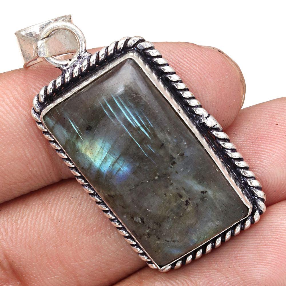 Pendant Shiney Labradorite Gemstone Mother'Day Gift Silver Jewelry 2"