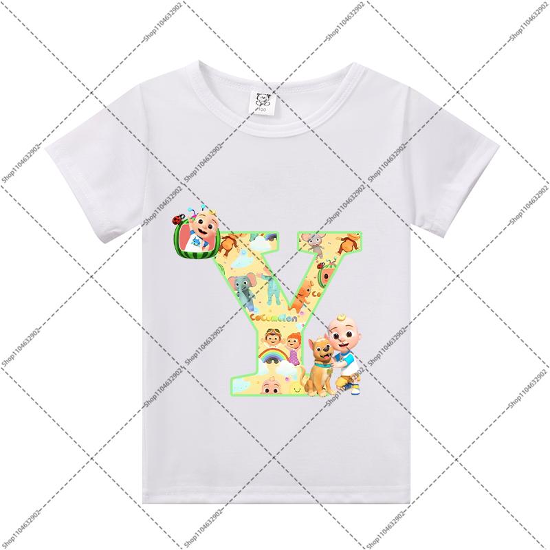 Cocomelons Kids Clothes Cartoon Anime Letter A-Z Print T-shirt Boys Girls Cute Cotton Tee Children Summer Fashion T Shirt Gifts