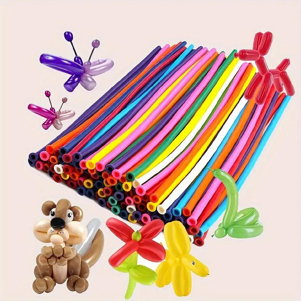 100pcs Balloon Long Strip Spiral Style Color Latex Gathering Party Birthday Wedding Decoration Balloon Design with Inflator