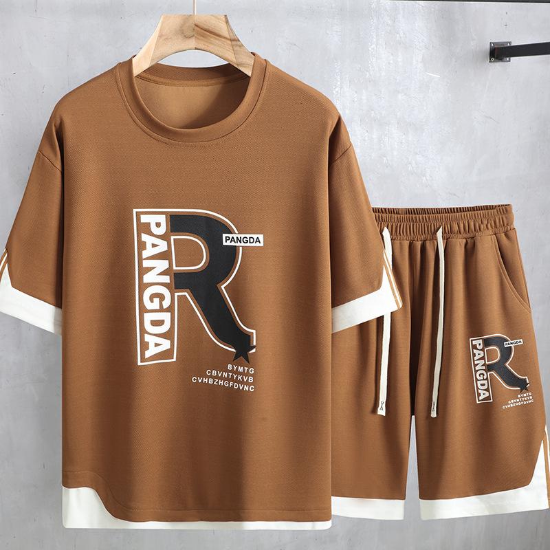 

Летний мужской костюм с короткими рукавами и шортами больших размеров 10XL 11XL, свободные повседневные брюки с короткими рукавами и застежкой на пять точек 10XL кофейный